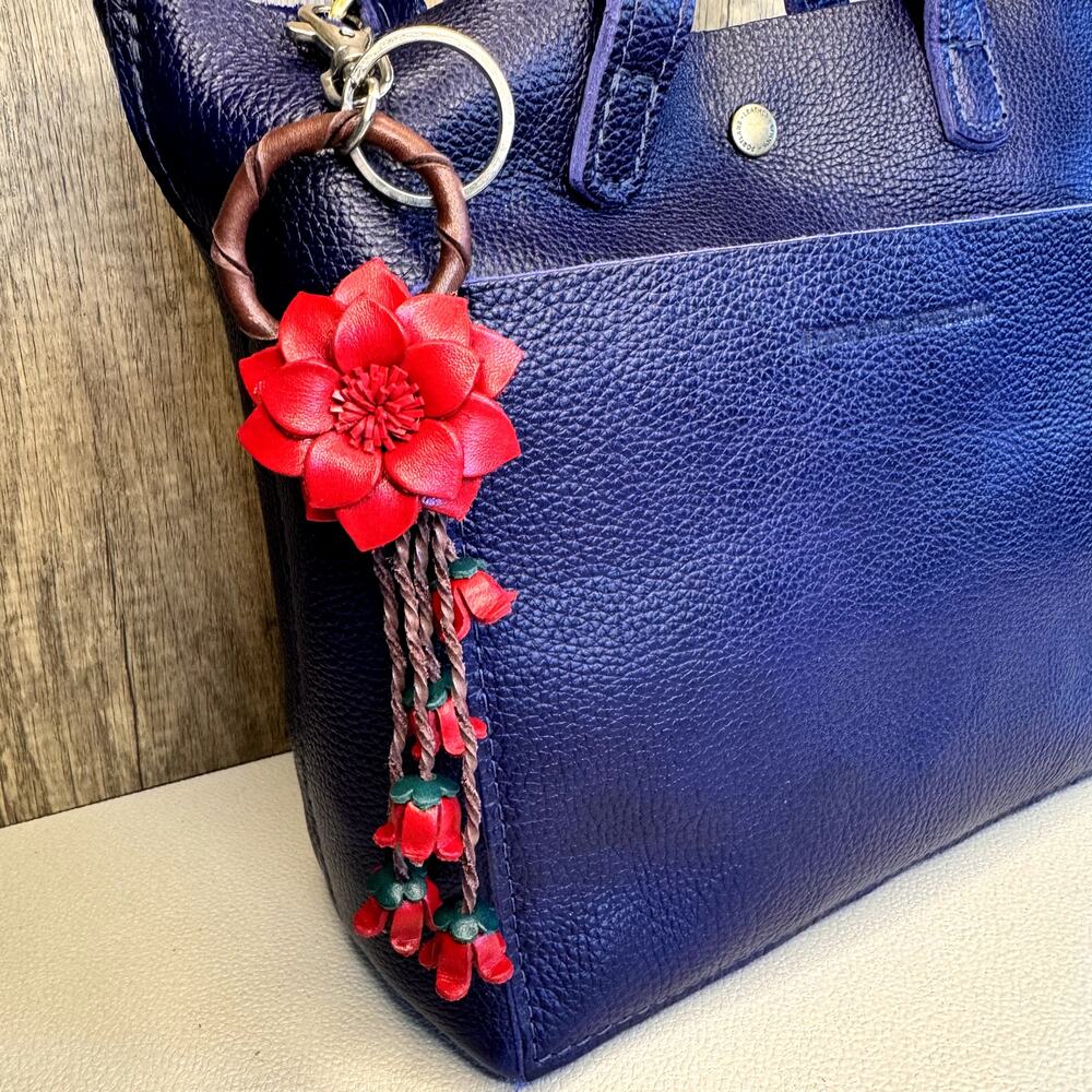 Copied - Leather Red Flower Purse Charm Genuine Leather Bag Charm NEW FAST SHIP